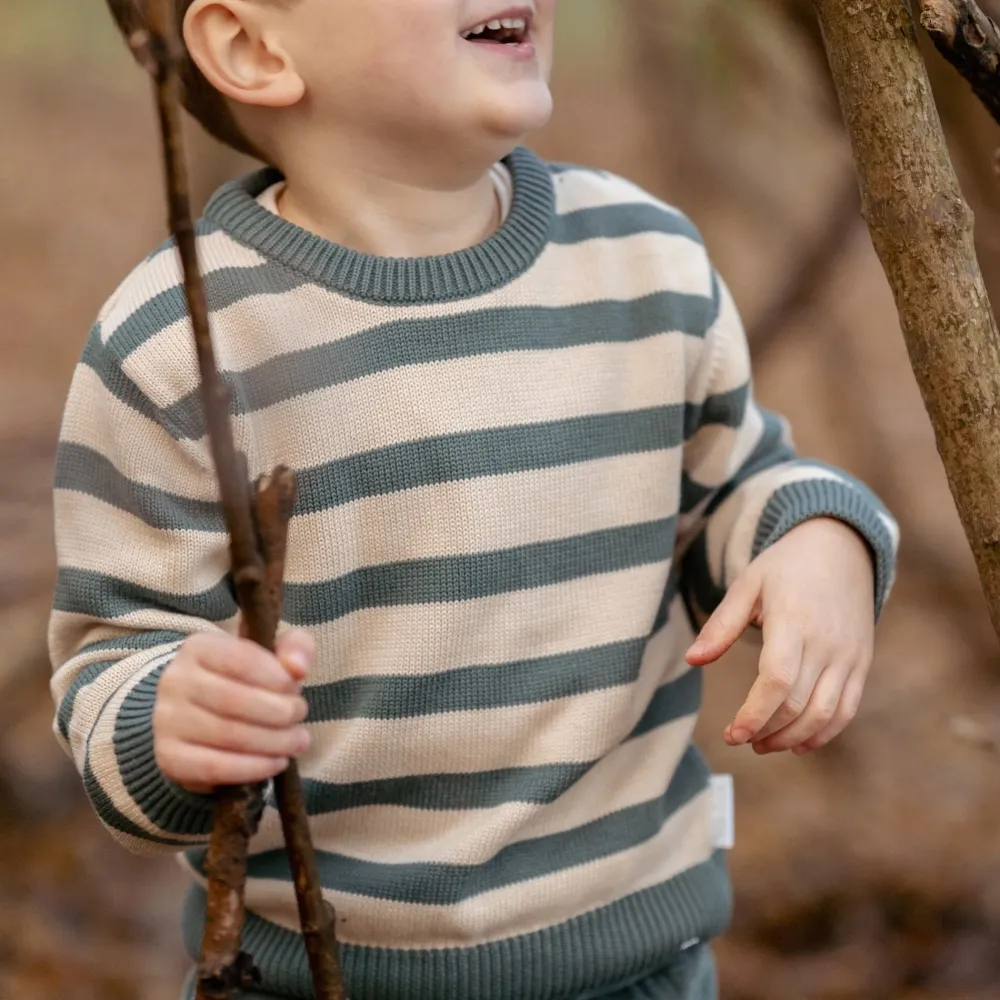 Little Dutch Gebreide trui - Groen - Forest Friends - Stripe