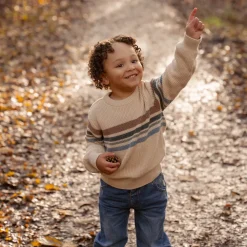 Little Dutch Gebreide trui - Zand - Forest Friends - Stripe
