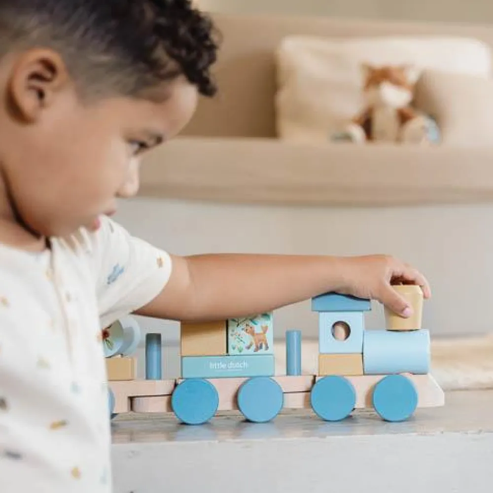 Little Dutch Houten Blokkentrein - Blauw - Forest Friends
