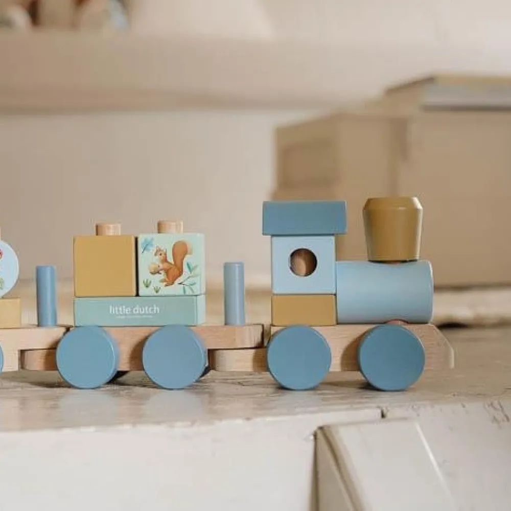 Little Dutch Houten Blokkentrein - Blauw - Forest Friends