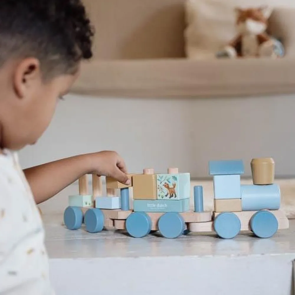 Little Dutch Houten Blokkentrein - Blauw - Forest Friends
