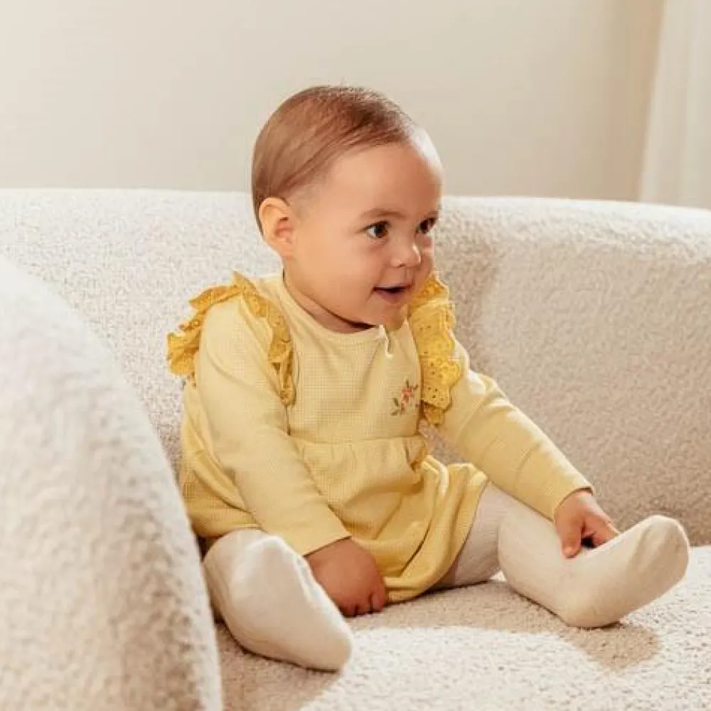 Little Dutch Jurk lange mouw - Geel - Little Farm - Geruit