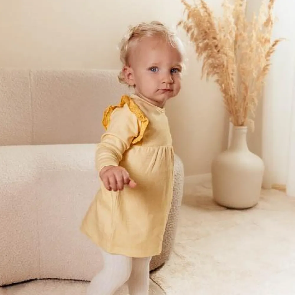 Little Dutch Jurk lange mouw - Geel - Little Farm - Geruit