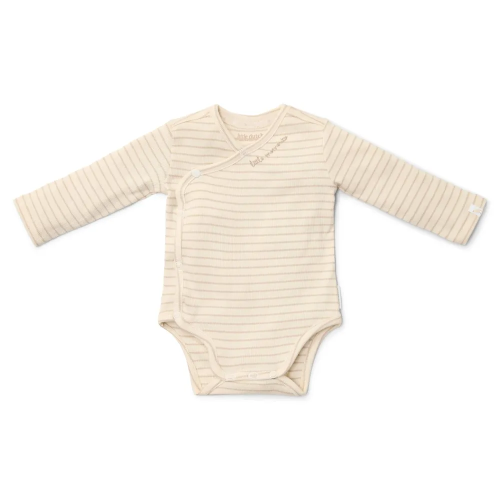 Little Dutch Romper overslag lange mouw - Beige - Newborn Naturals - Stripe