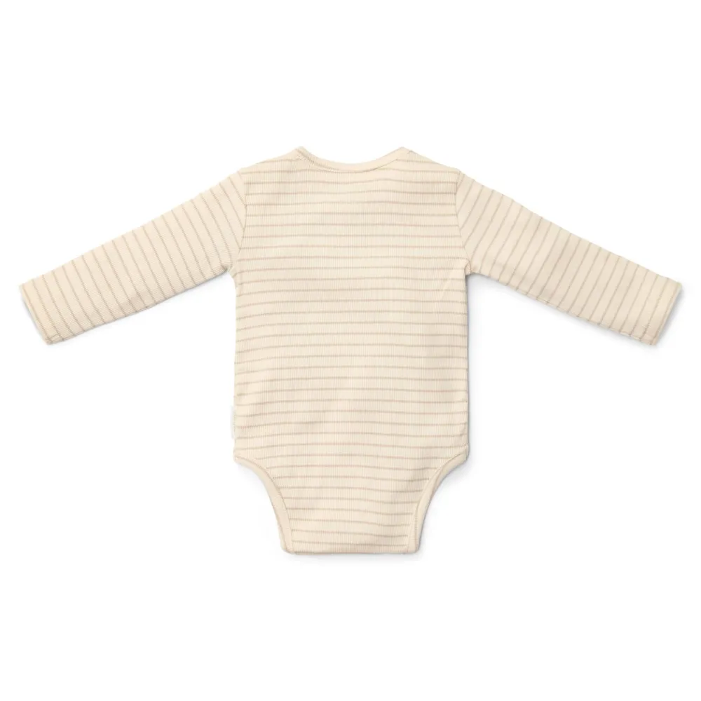 Little Dutch Romper overslag lange mouw - Beige - Newborn Naturals - Stripe